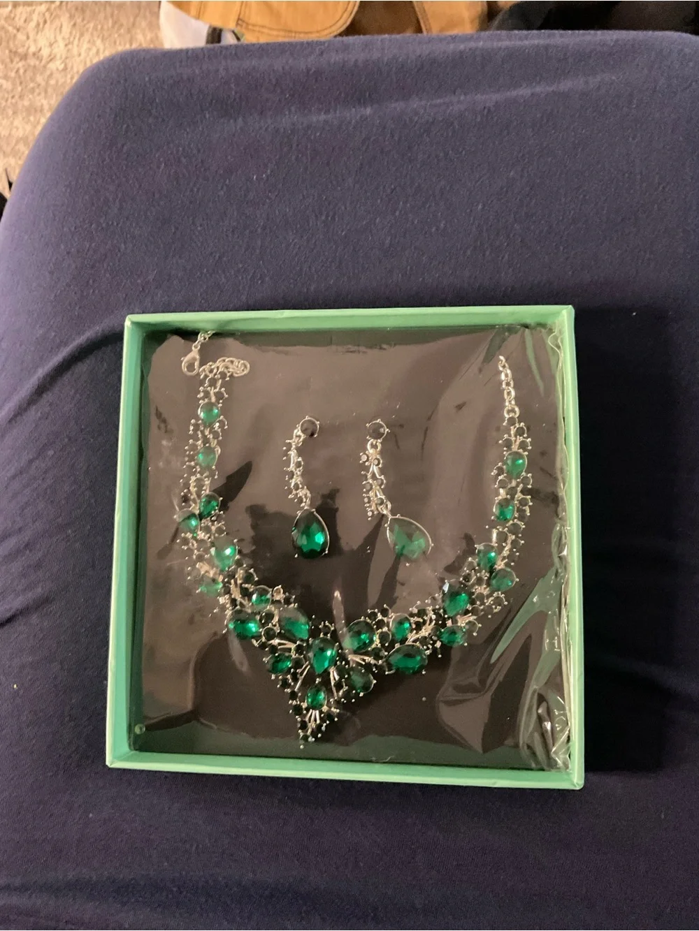 Emerald Crystal Statement Necklace and Earring Set